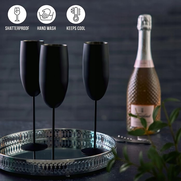 Stalowe kieliszki do szampana czarne 4 sztuki