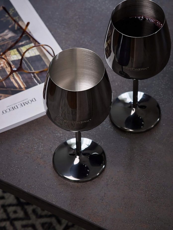 Kieliszki do wina stalowe czarne  6 szt połysk