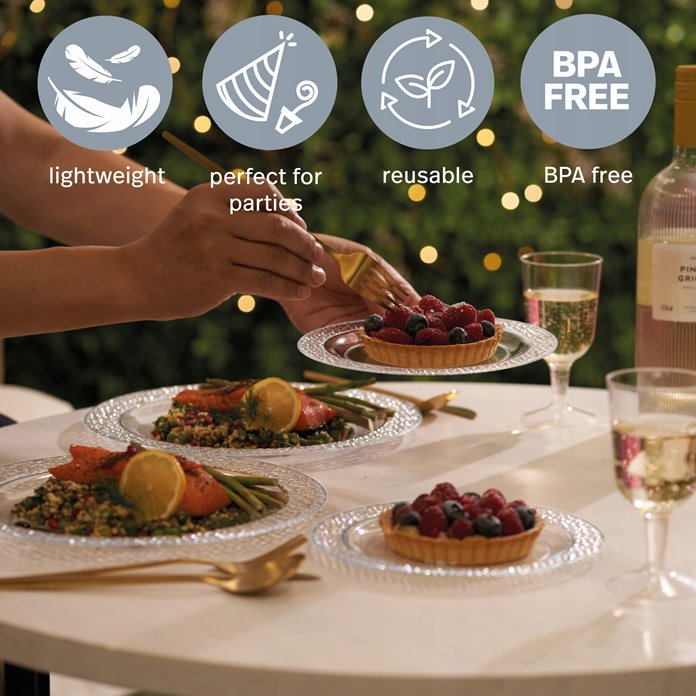 Srebrne talerze wielorazowe obiadowe 10 szt 26 cm