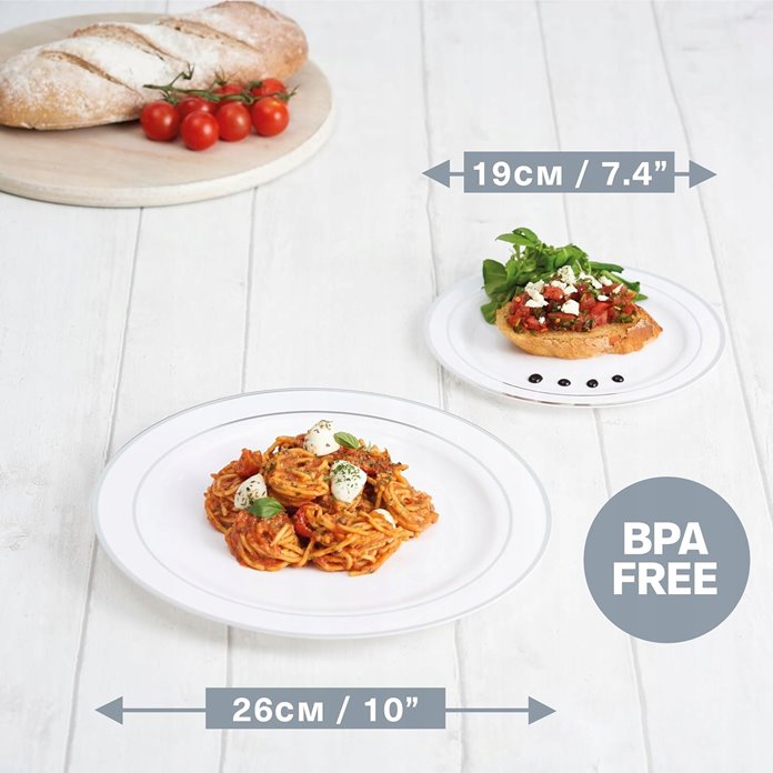 Talerze plastikowe 19 cm srebrne 10 sztuk