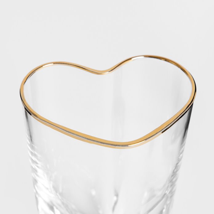 Szklanka do napojów Homla 280 ml w kaształcie serca ze złotą obwódką