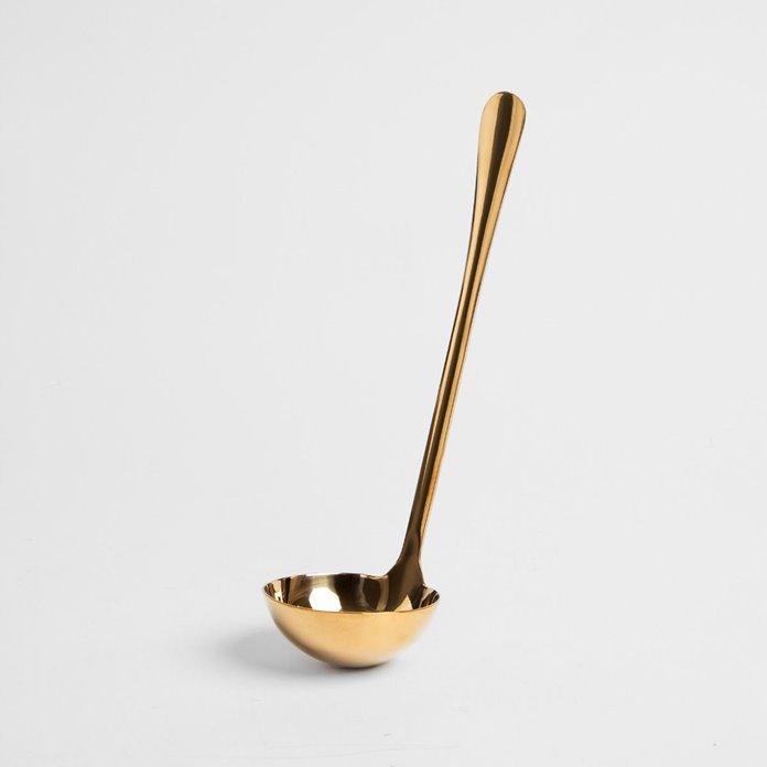 Złote sztućce zestaw z chochlą i łopatką 4 os.