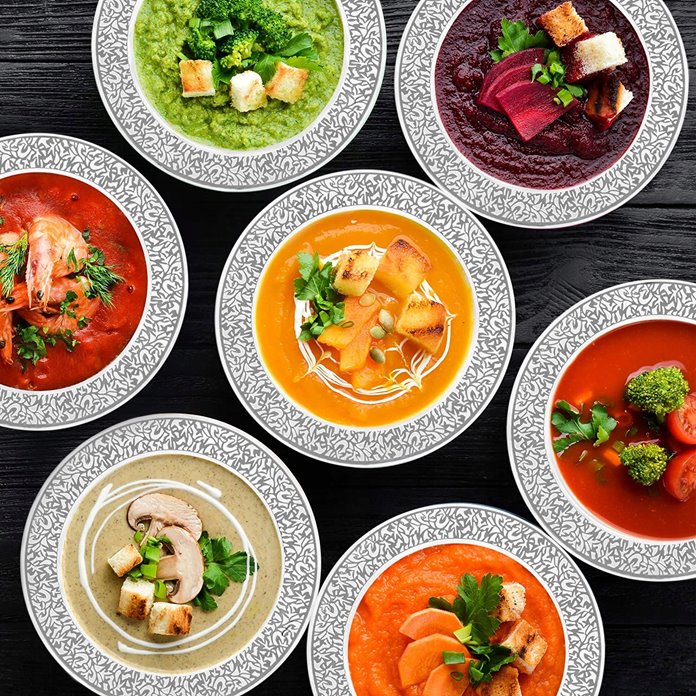 Talerze wielorazowe głębokie srebrne 10 sztuk