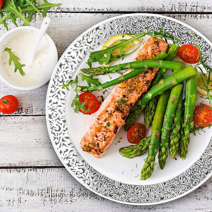 Talerze wielorazowe obiadowe srebrne 10 sztuk