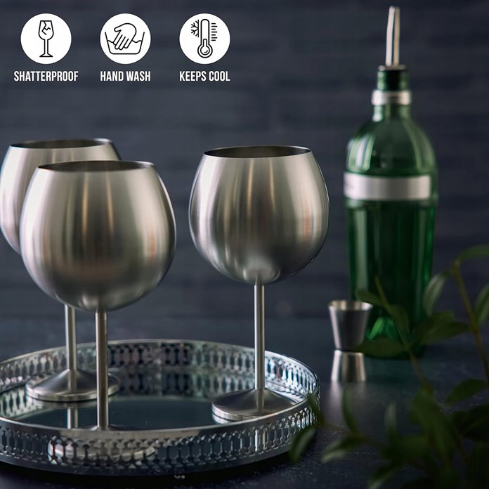 Kieliszki do ginu 700 ml Stalowe SREBRNE 4 szt