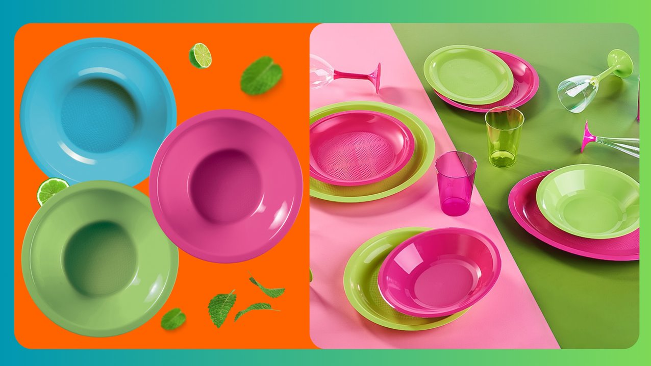 Talerz różowy plastikowy 25 szt Głęboki