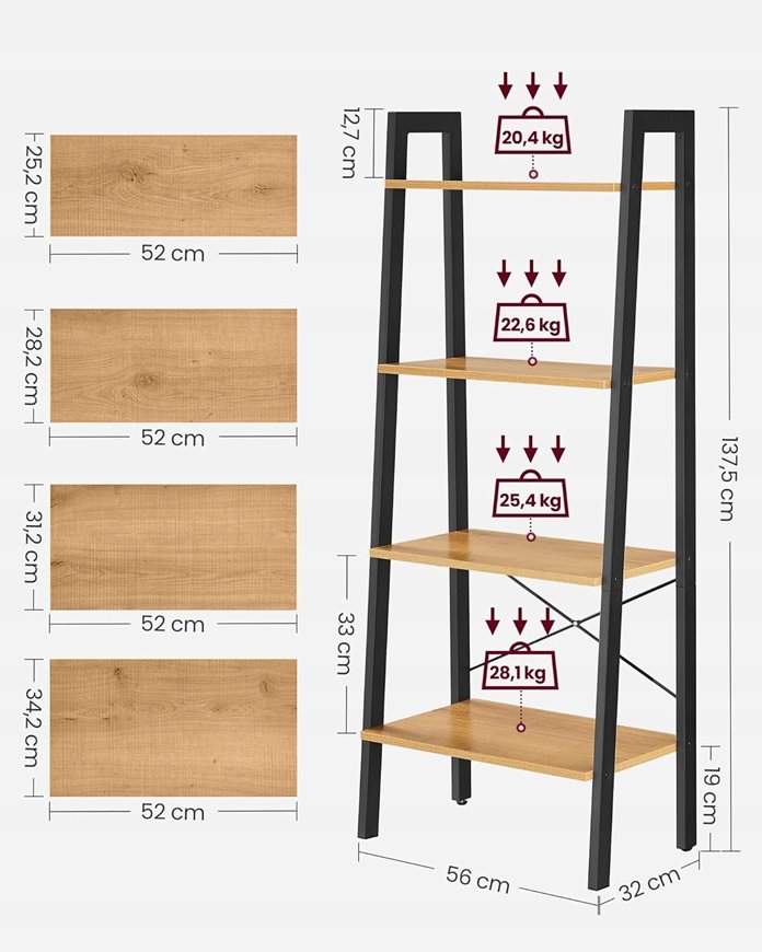 VASAGLE Regał na książki z 4 poziomami