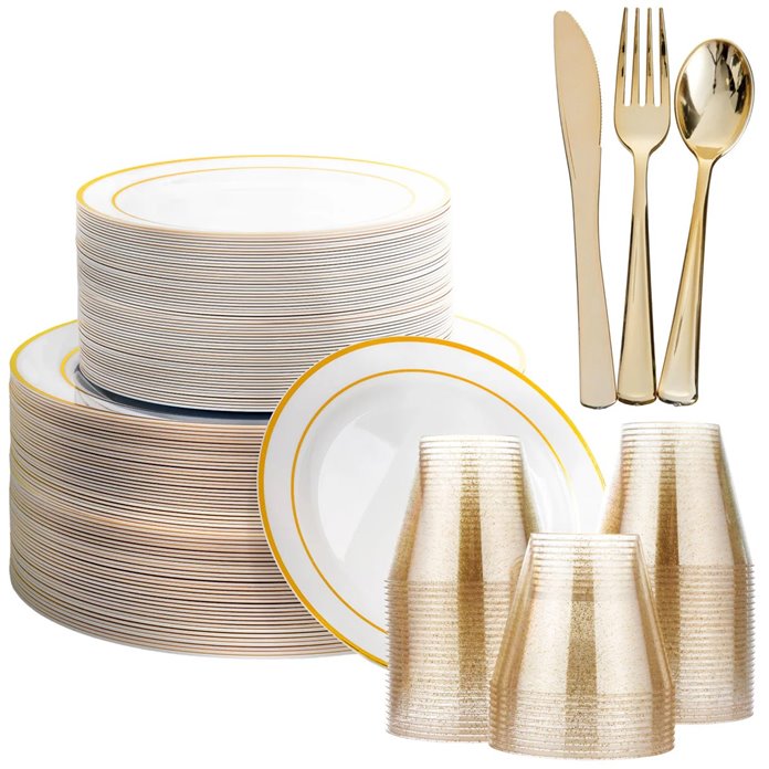 Złote sztućce wielorazowe plastikowe 30 el.