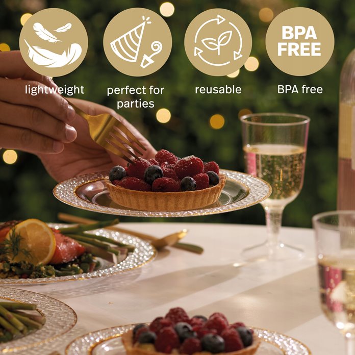 Złote talerze wielorazowe 10 sztuk deserowe