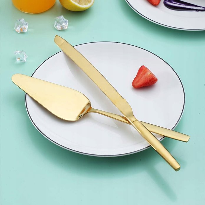 Złota łopatka nóż do ciasta długie zestaw do tortów ciast w złotym kolorze