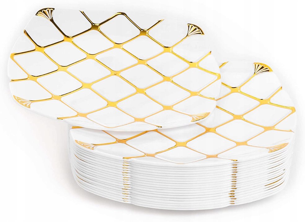 Plastikowe talerze wielorazowe złote 5 szt. DUŻE obiadowe 25 cm