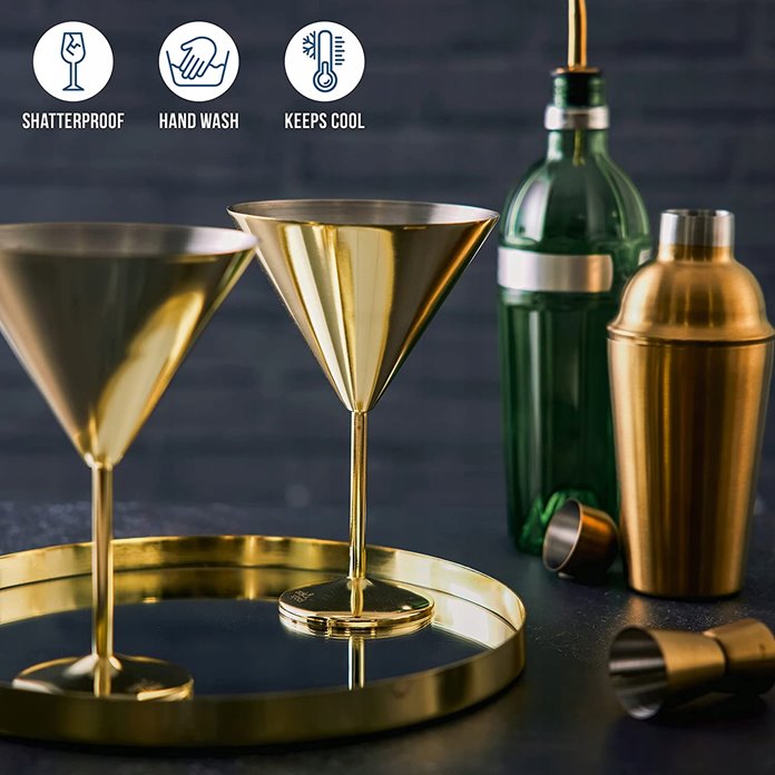 Kieliszki do martini stalowe złote 4 sztuki