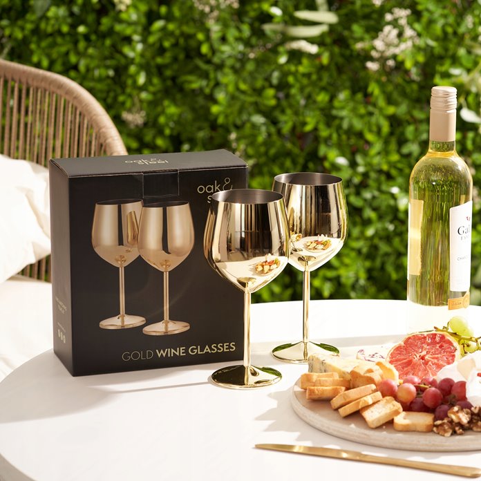 Złote stalowe kieliszki do wina 2 szt
