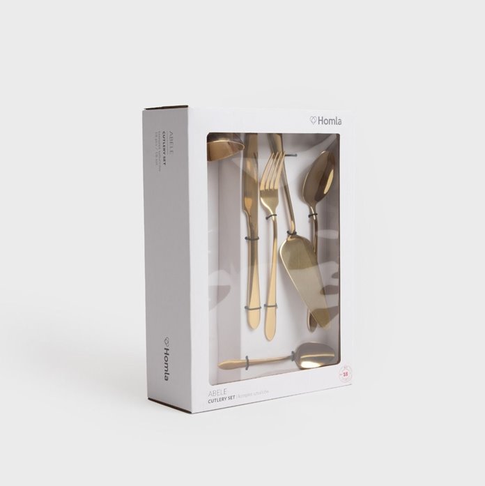 Złote sztućce zestaw z chochlą i łopatką 4 os.