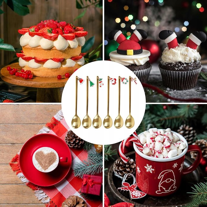 Złote łyżeczki z zawieszkami na prezent Święta Wigilia Mikołaj 6 sztuk