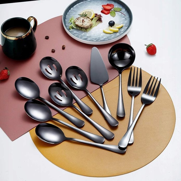 Sztućce do serwowania czarne 10 el