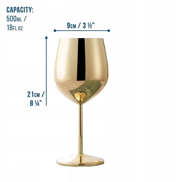 Złoty stalowy kieliszek do wina Nietłukący