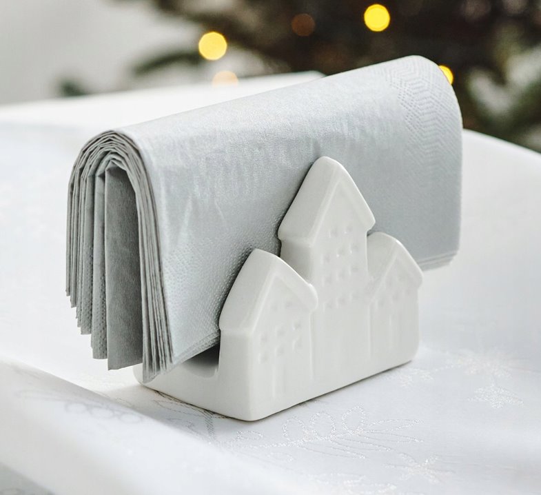 Biały serwetnik domki