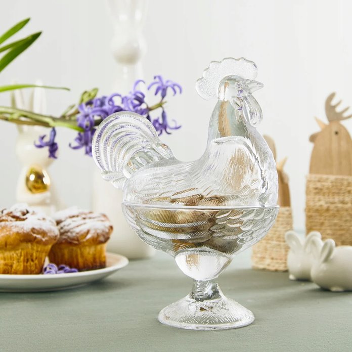 Pojemnik wielkanocny szklany kogut 16x10x21cm