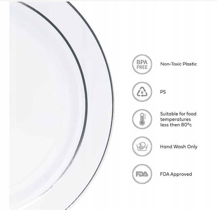 Talerze wielokrotnego użycia srebrne 20 sztuk