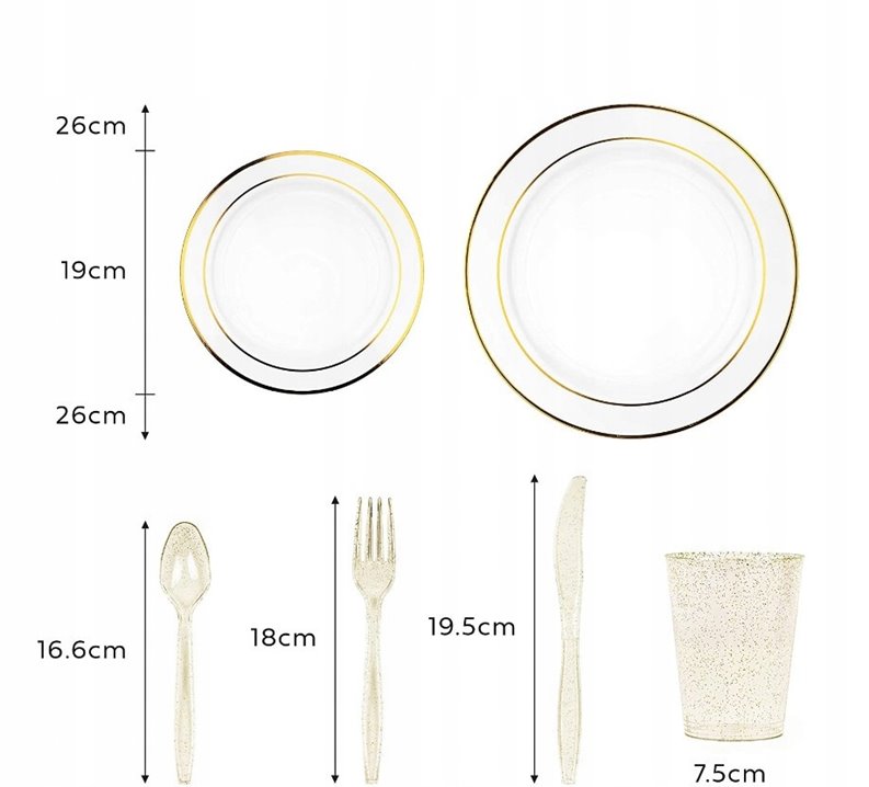 Zestaw imprezowy złoty dla 25 osób wielorazowy