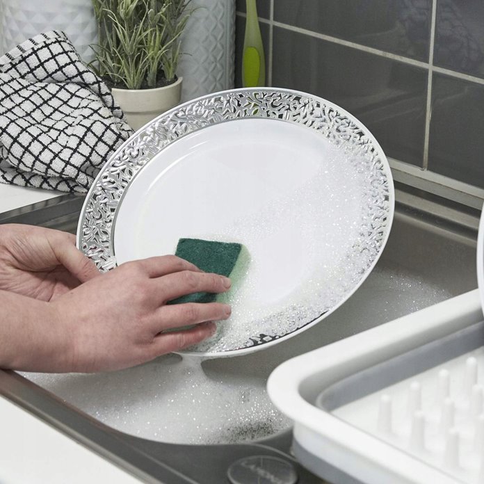 Talerze wielorazowe obiadowe srebrne 10 sztuk