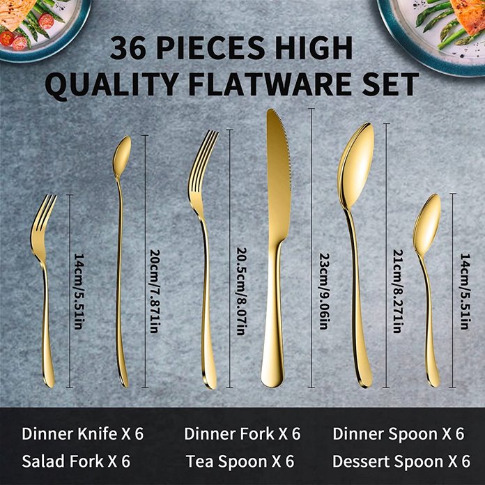 Sztućce złote 36 e l/ 6 os
