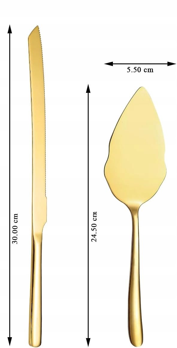 Łopatka i nóż do ciasta w złotym kolorze