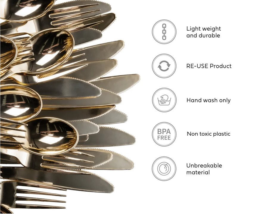 Złote sztućce wielorazowe plastikowe 30 el.