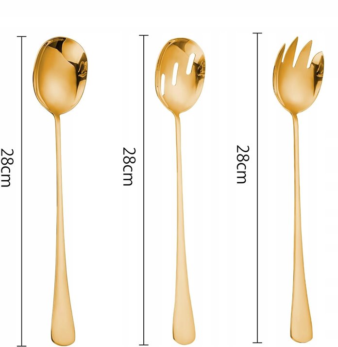 Łyżki do sałat sałatek złote 3 sztuki sztućce sałatkowe 28 cm