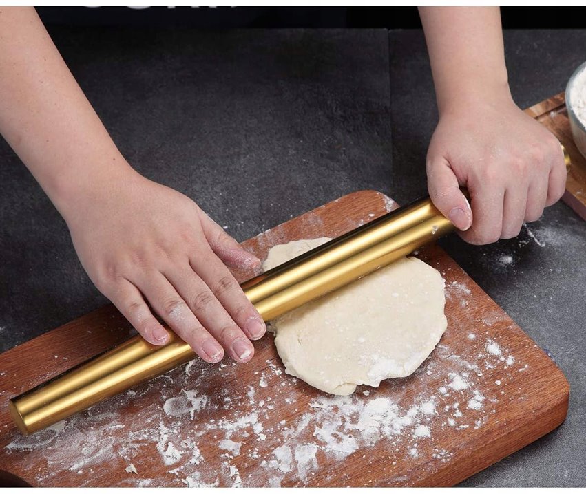 Złoty wałek do ciasta kuchenny 42 cm stalowy pizza