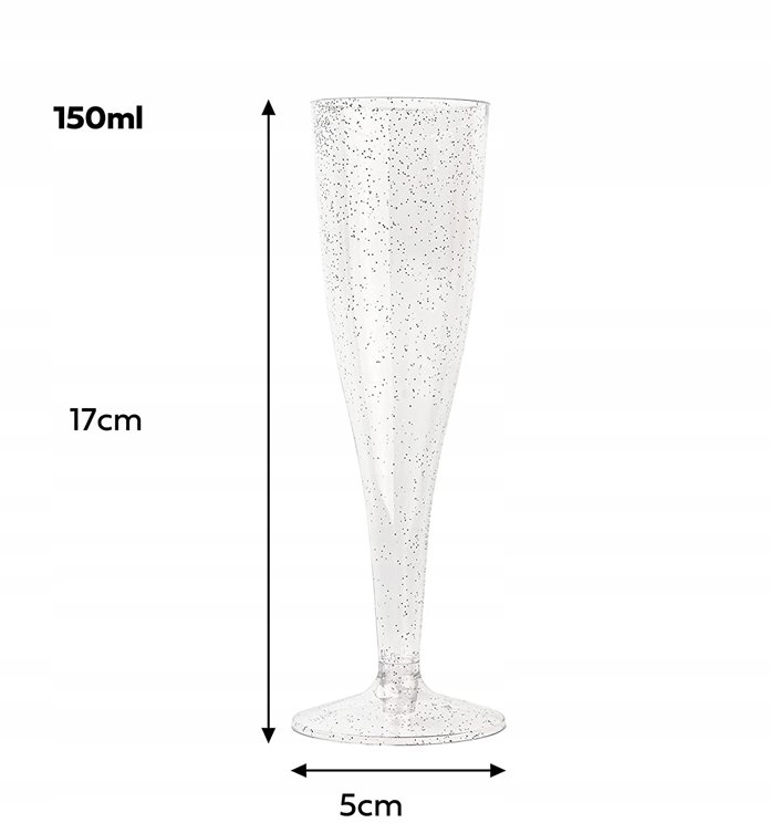 Wielorazowe srebrne kieliszki do szampana 10szt