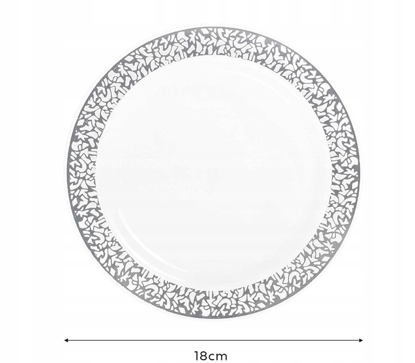 Talerze wielorazowe deserowe srebrne 10 sztuk