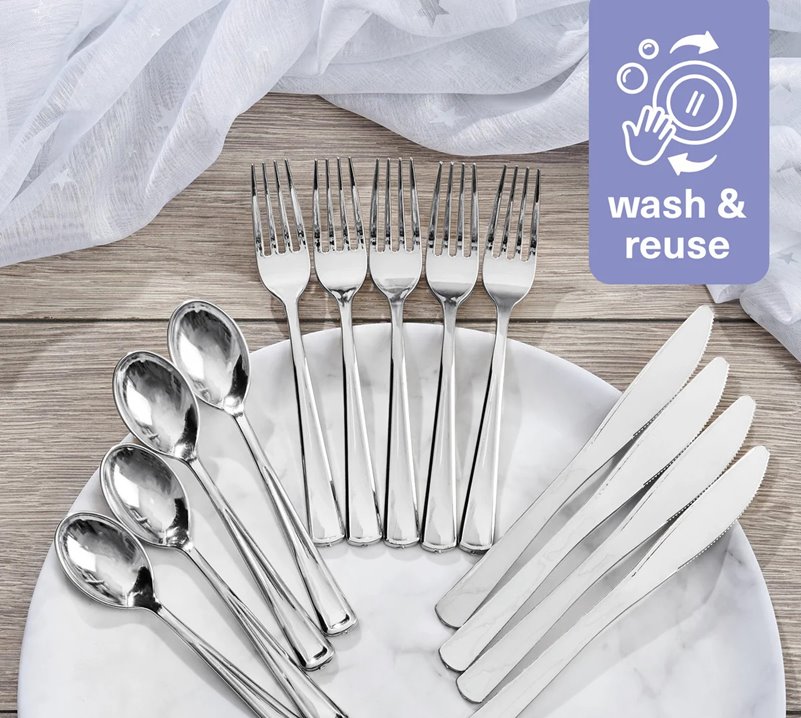 Srebrne sztućce wielorazowe plastikowe 30 el.