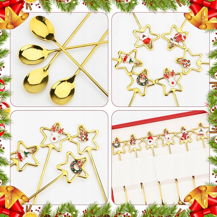 Złote łyżeczki świąteczne z zawieszkami 6 szt.