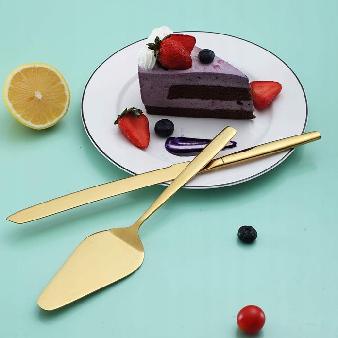 Złota łopatka nóż do ciasta długie zestaw do tortów ciast w złotym kolorze