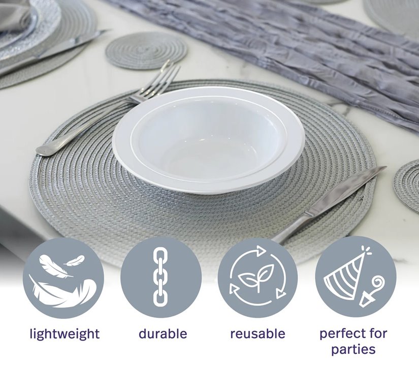 Plastikowe talerze wielorazowe srebrne 10 sztuk