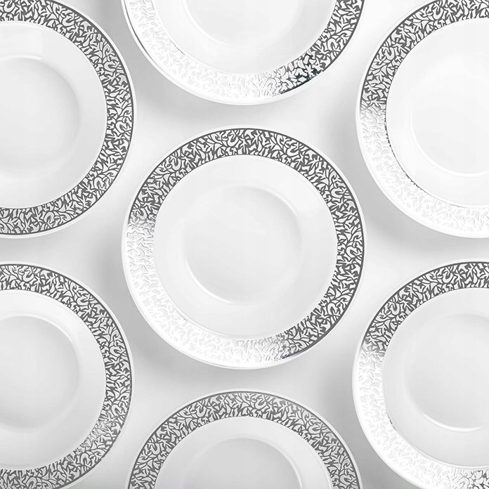 Talerze wielorazowe głębokie srebrne 10 sztuk