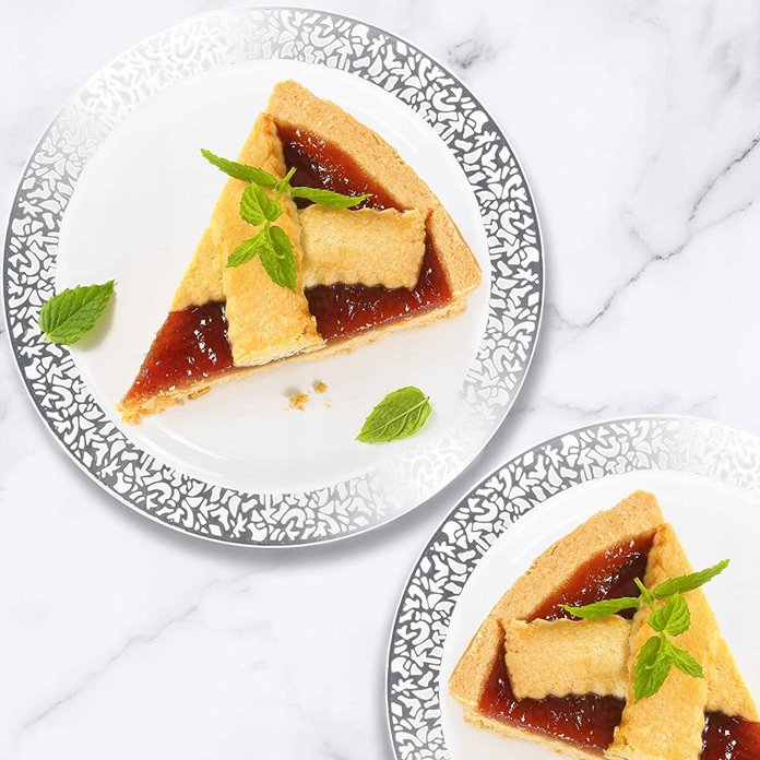 Talerze wielorazowe obiadowe srebrne 10 sztuk