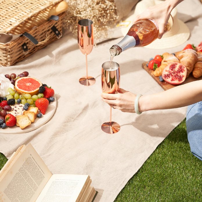 Różowo złote stalowe kieliszki do szampana 2 szt