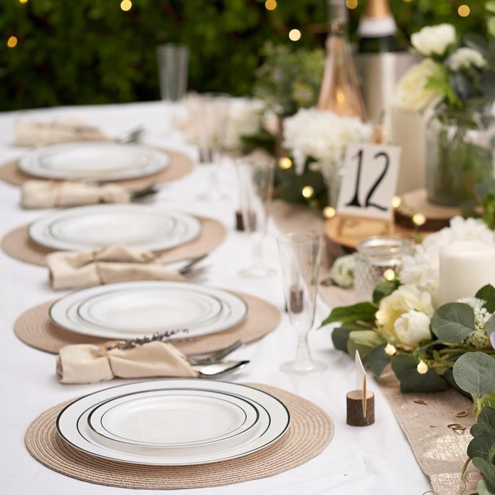 Talerze wielorazowe z czarną obwódką 20 sztuk