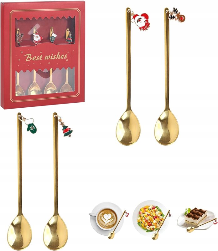 łyżeczki złote z zawieszkami 4 szt