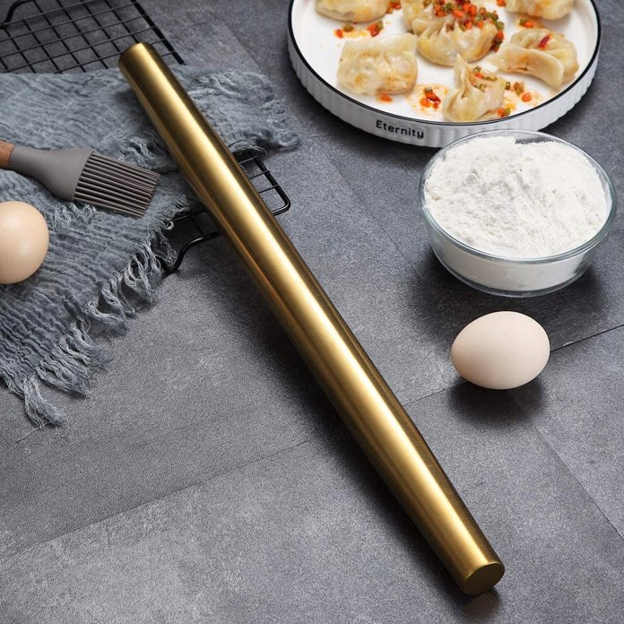 Złoty wałek do ciasta kuchenny 42 cm stalowy pizza