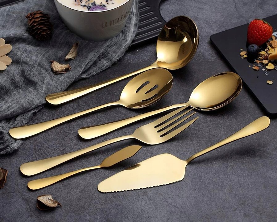 Sztućce do serwowania złote 10 el