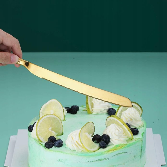 Złota łopatka nóż do ciasta długie zestaw do tortów ciast w złotym kolorze