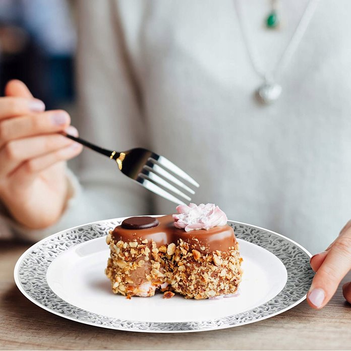 Talerze wielorazowe deserowe srebrne 10 sztuk