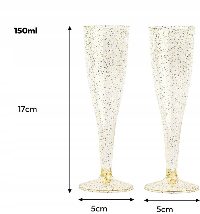 Kieliszki do szampana złote 10 sztuk brokatowe