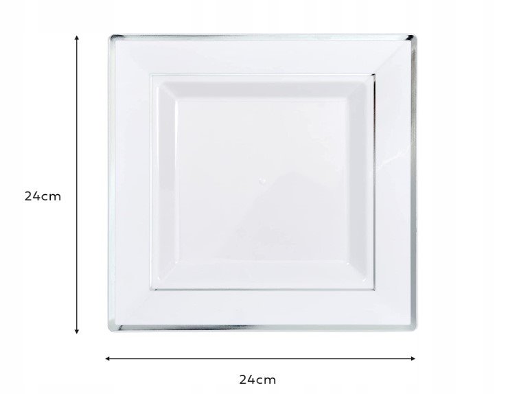 Talerze  wielorazowe kwadratowe 24x24 srebrne 5 szt
