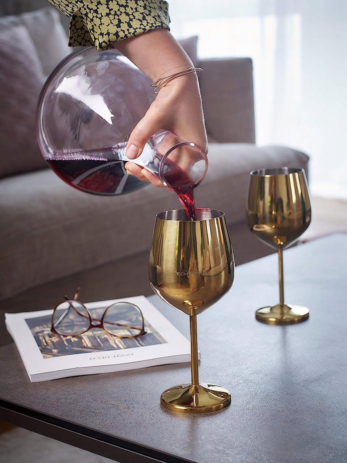 Złote stalowe kieliszki do wina 6 sztuk