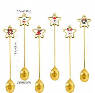 Złote łyżeczki świąteczne z zawieszkami 6 szt.